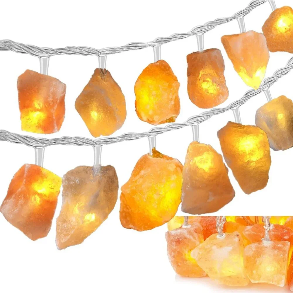 20PC Himalayan Salt Rock String Lights Natural Hand Carved Crystal LED Fairy